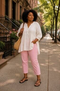 Lands’ End Plus Size Womens 
20W Pink Stretch Cotton Cropped Pants